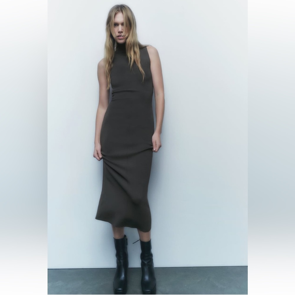 NWT ZARA Sleeveless Mock Neck Knit Dress - anthracite color/ size: medium